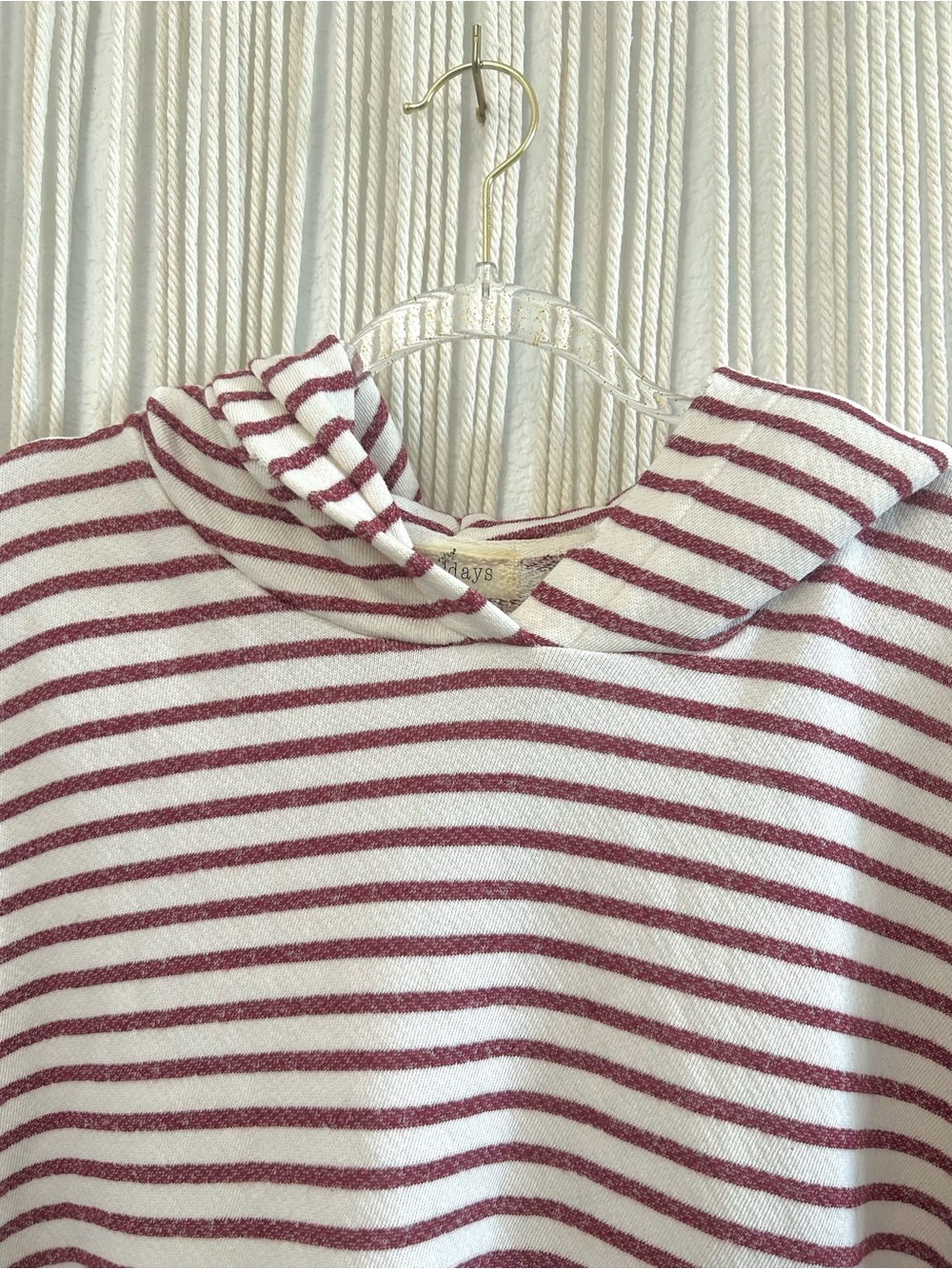 Sun Days BurgundyIvory Striped Hooded Poncho Top Distressed Trim Boho Oversized - Picture 3 of 12